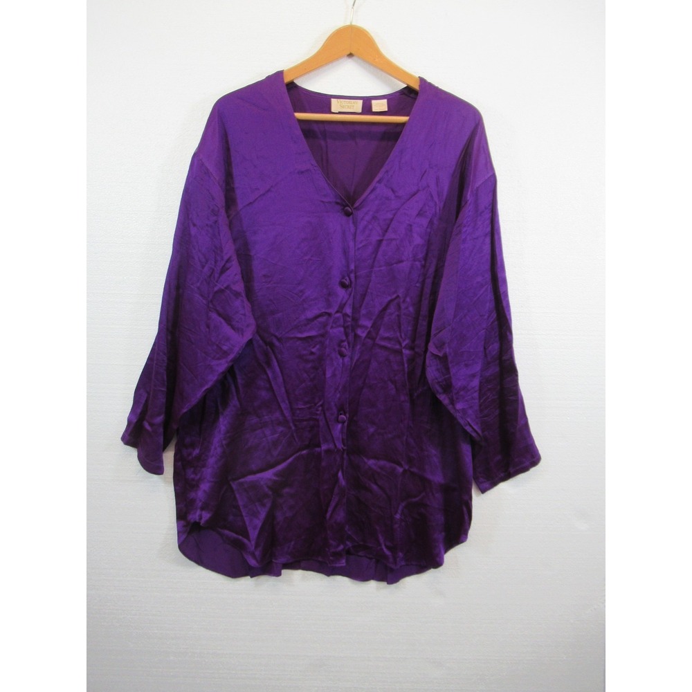 Vintage 90s Victorias Secret Silk Satin Sleep Shirt Nightgown Women Large Purple